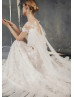 Short Sleeves Ivory Blooming Floral Lace Tulle Wedding Dress